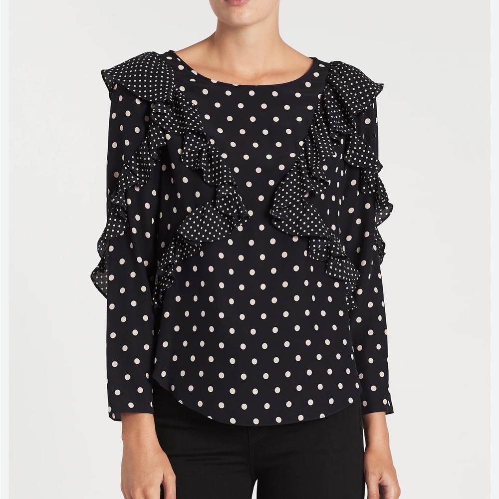Rebecca Taylor 100% silk polkadot topkadot blouse size 4